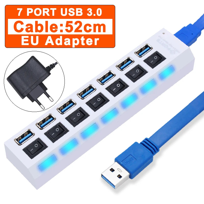 Hub USB 3.0 – Multiprise USB avec 4/7 Ports, Switch Individuel & Alimentation