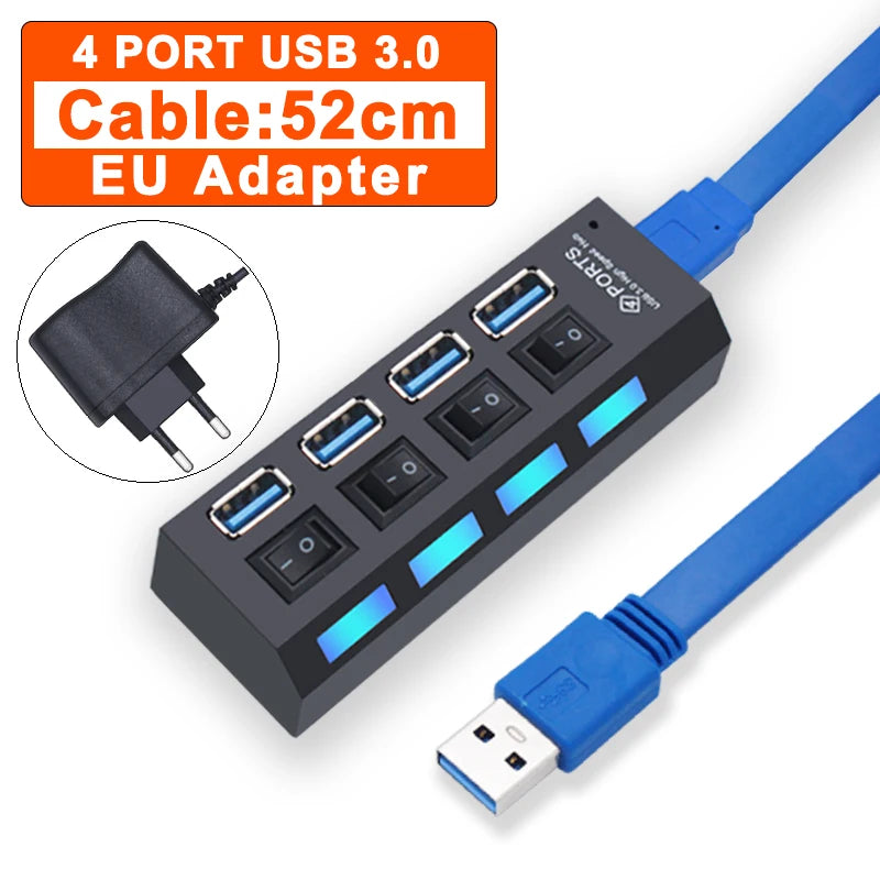 Hub USB 3.0 – Multiprise USB avec 4/7 Ports, Switch Individuel & Alimentation