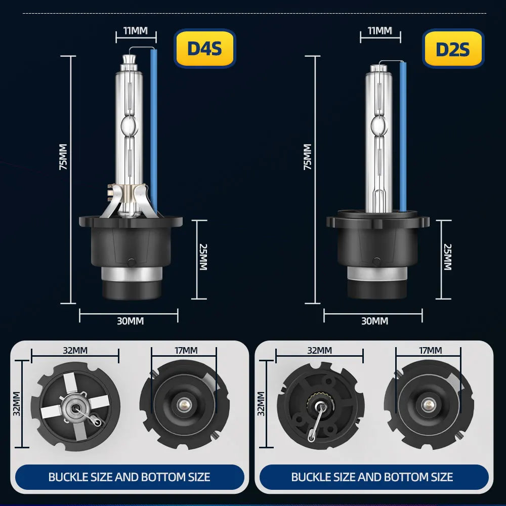 Ampoules Xénon HID Roadsun 35W - D1S, D2S, D3S, D4S, D1R, D2R, D3R, D4R - Températures de Couleur 4300K à 12000K