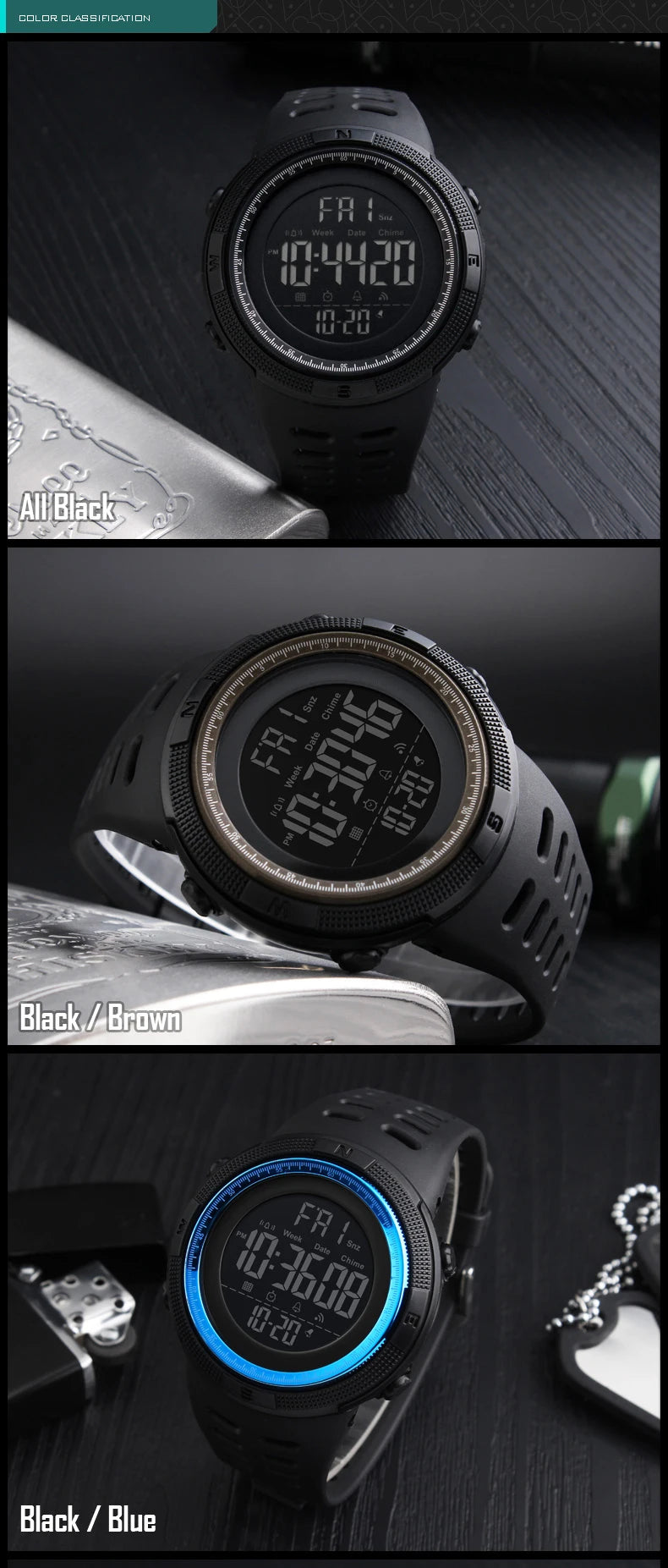 Montre Sport Homme SKMEI – Étanche, LED, Multifonction