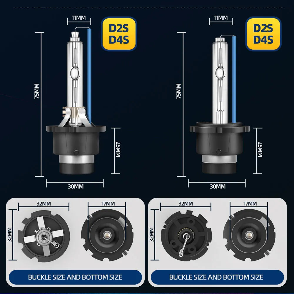 Ampoules Xénon HID Roadsun 35W - D1S, D2S, D3S, D4S, D1R, D2R, D3R, D4R - Températures de Couleur 4300K à 12000K