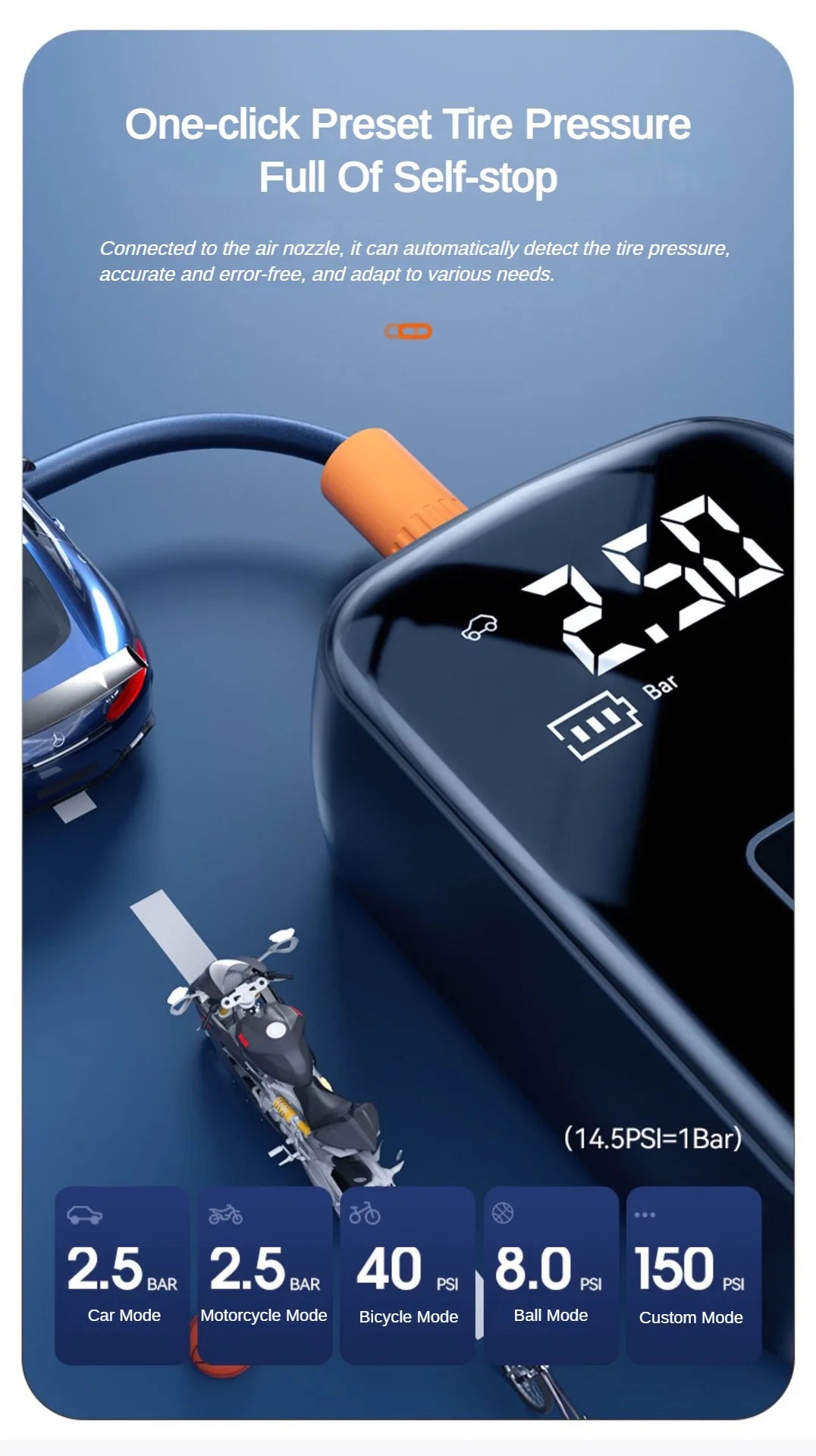 Compresseur d’Air Portable 12V – Gonfleur de Pneus Électrique 150PSI Sans Fil !