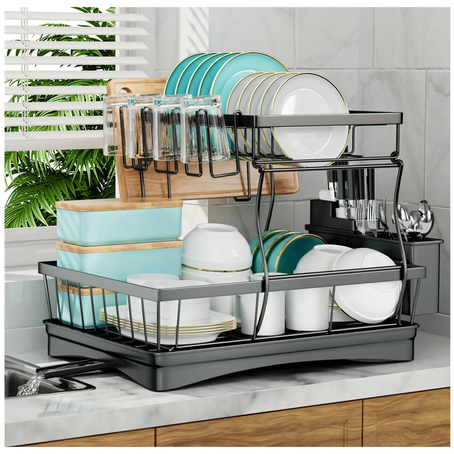 Égouttoir à Vaisselle 2 Niveaux – Grande Capacité, Amovible, Idéal pour Cuisine