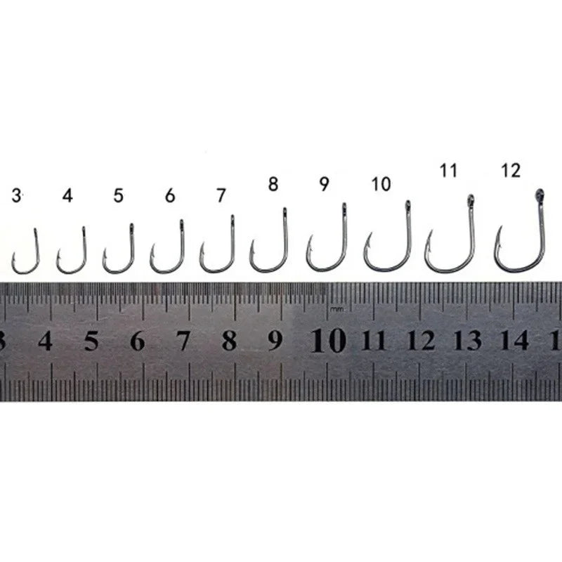 100pcs Hameçons de Pêche en Acier Carbone #3~#12 - Hameçons Circulaires Argentés, Solides & Tranchants