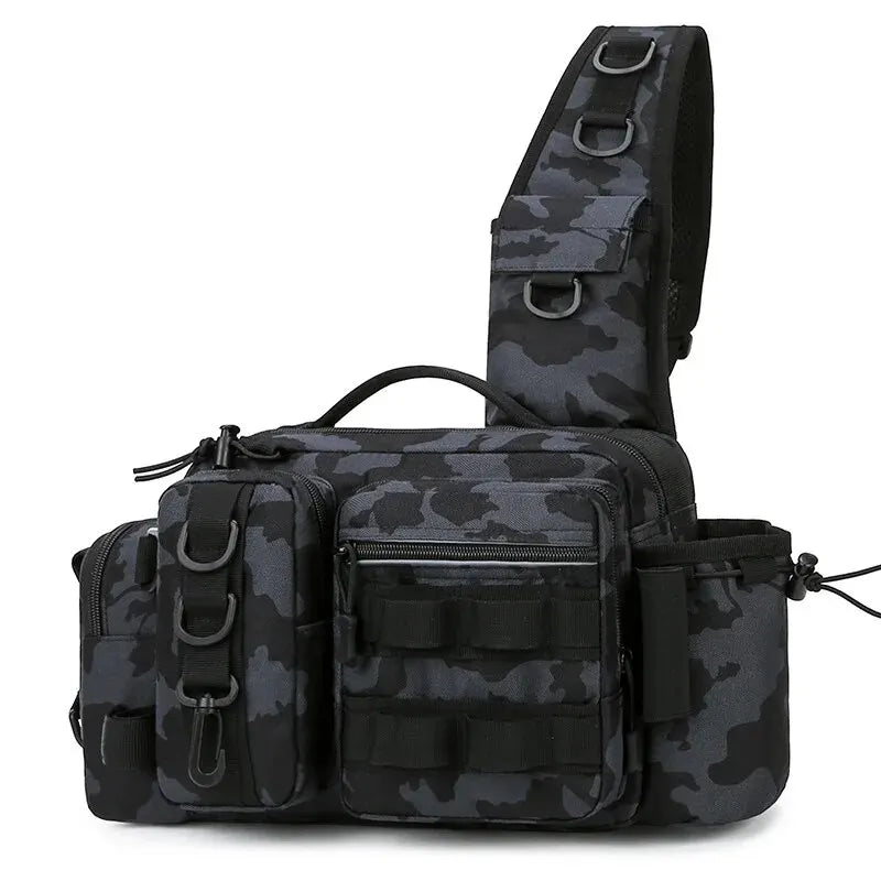 Sac à Dos de Pêche Multifonction - Rangement Leurres & Matériel, Sac à Bandoulière avec Porte-Canne, Idéal pour la Pêche à la Mouche & Spinning