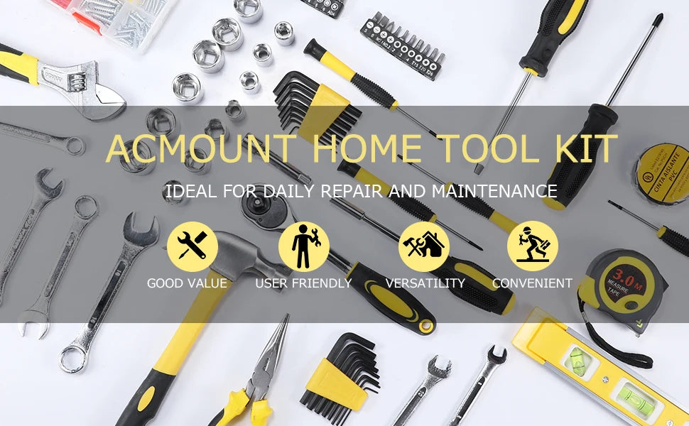 Acmount Kit d'Outils 140 Pièces – Boîte à Outils Complète pour Maison, Moto & Voiture