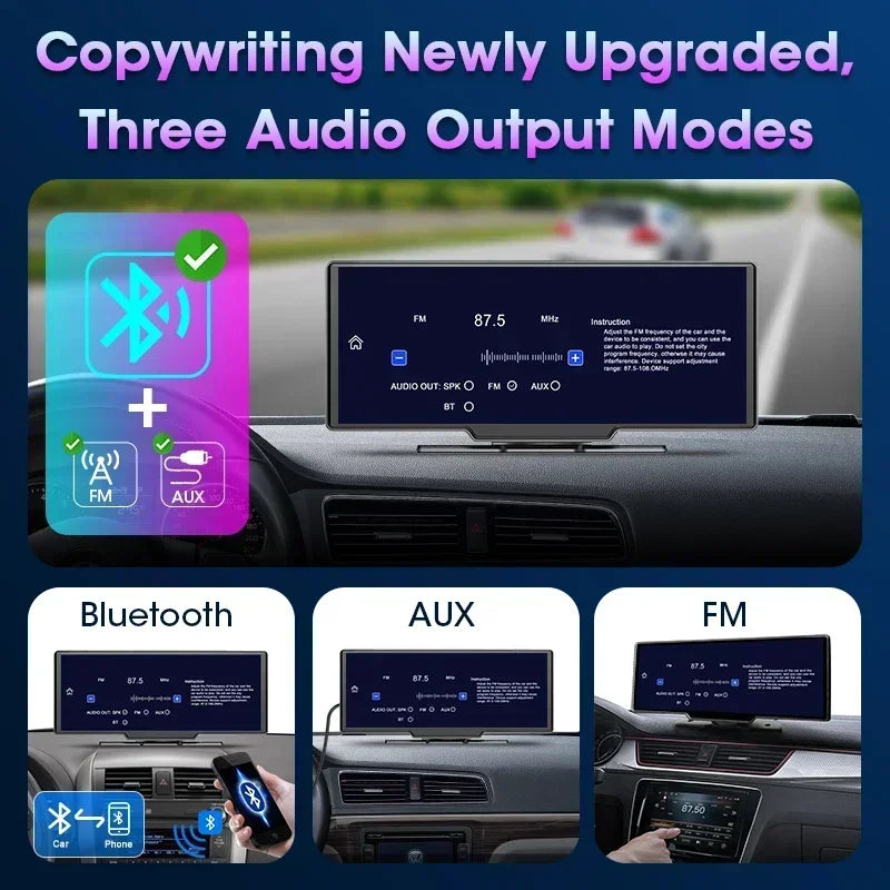 Srnubi 10.26" Dash Cam - Rétroviseur Intelligent avec CarPlay, Android Auto, 4K, DVR Double Caméra, GPS & WiFi