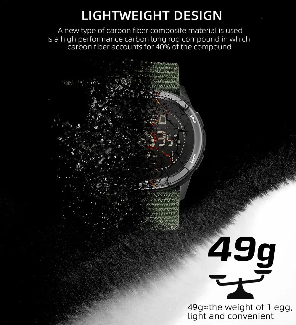 Montre Militaire NORTH EDGE ALPS - Fibre de Carbone, Ultra-Légère, Boussole, Étanche 50M, Résistante aux Chocs