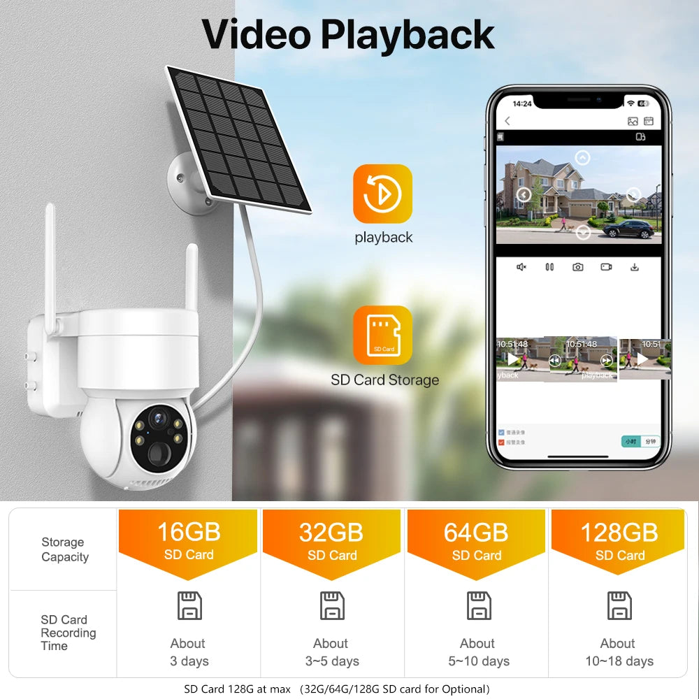 Caméra de Surveillance Solaire WiFi PTZ 4MP HD - Batterie Intégrée, Sans Fil, Vision Nocturne, Détection de Mouvement, iCSee