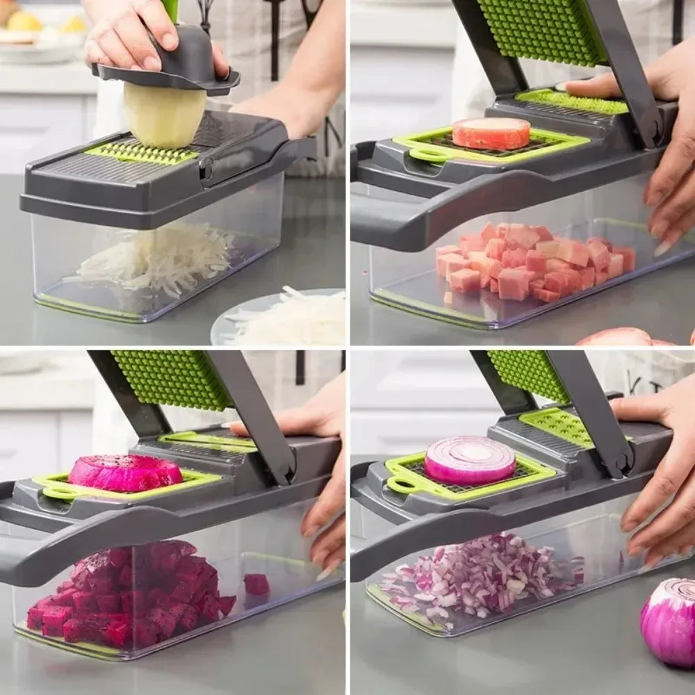 Hachoir Multifonction 14/16 en 1 – Trancheur, Râpe & Coupe-Légumes