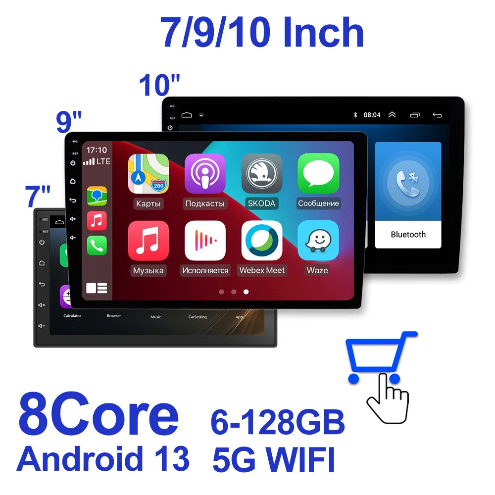 Autoradio 1DIN avec Écran IPS 6.9" - CarPlay & Android Auto, Bluetooth, USB, MP5, Stéréo Multimédia