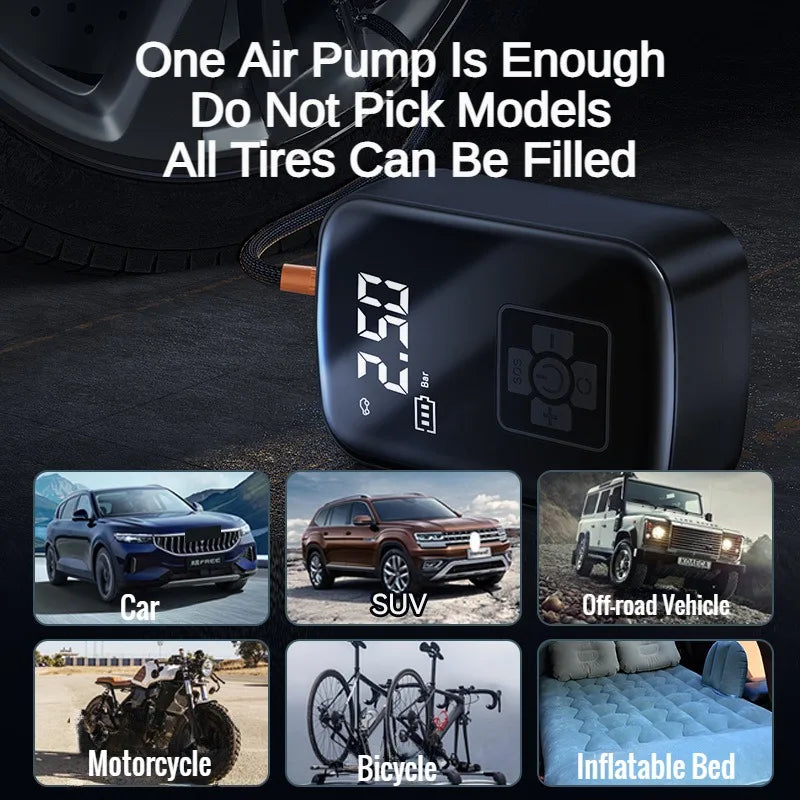 Compresseur d’Air Portable 12V – Gonfleur de Pneus Électrique 150PSI Sans Fil !