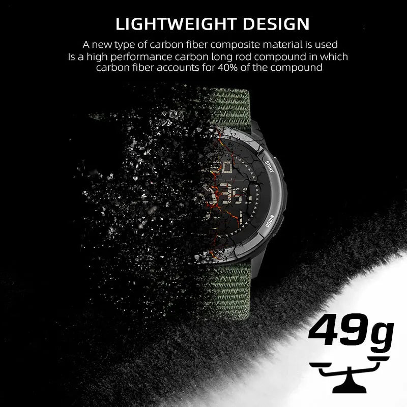 Montre Militaire NORTH EDGE ALPS - Fibre de Carbone, Ultra-Légère, Boussole, Étanche 50M, Résistante aux Chocs