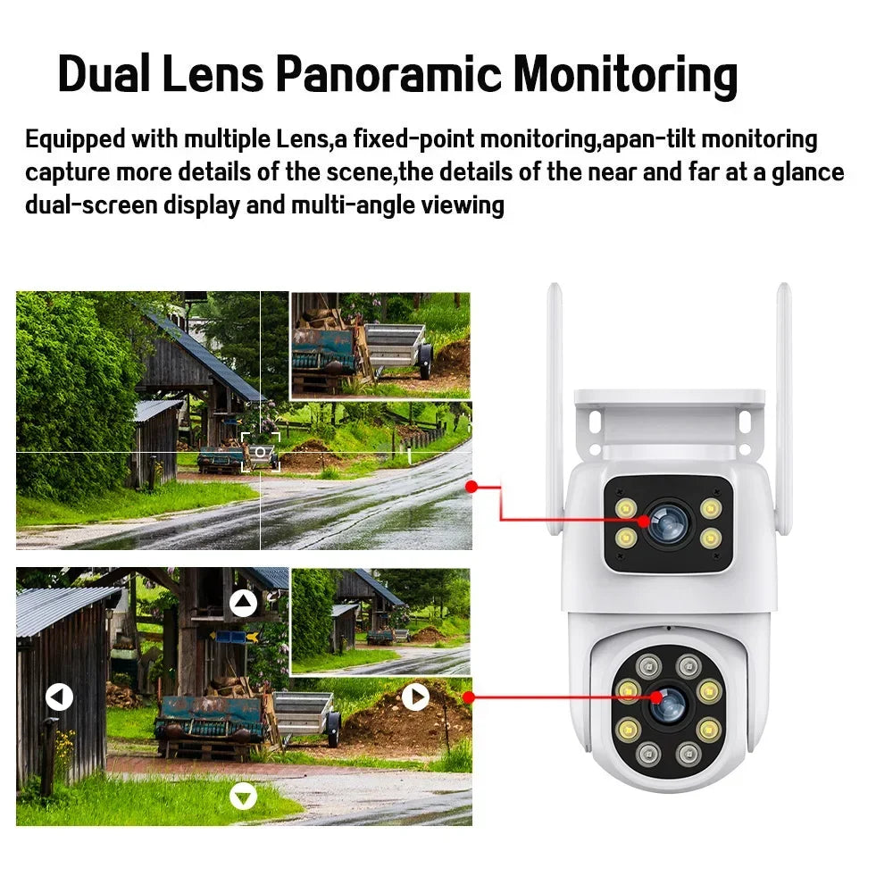 Caméra de Surveillance Tuya 4K 8MP - Double Objectif, PTZ WiFi, AI Tracking, Vision Nocturne, Audio Bidirectionnel, Sécurité Extérieure
