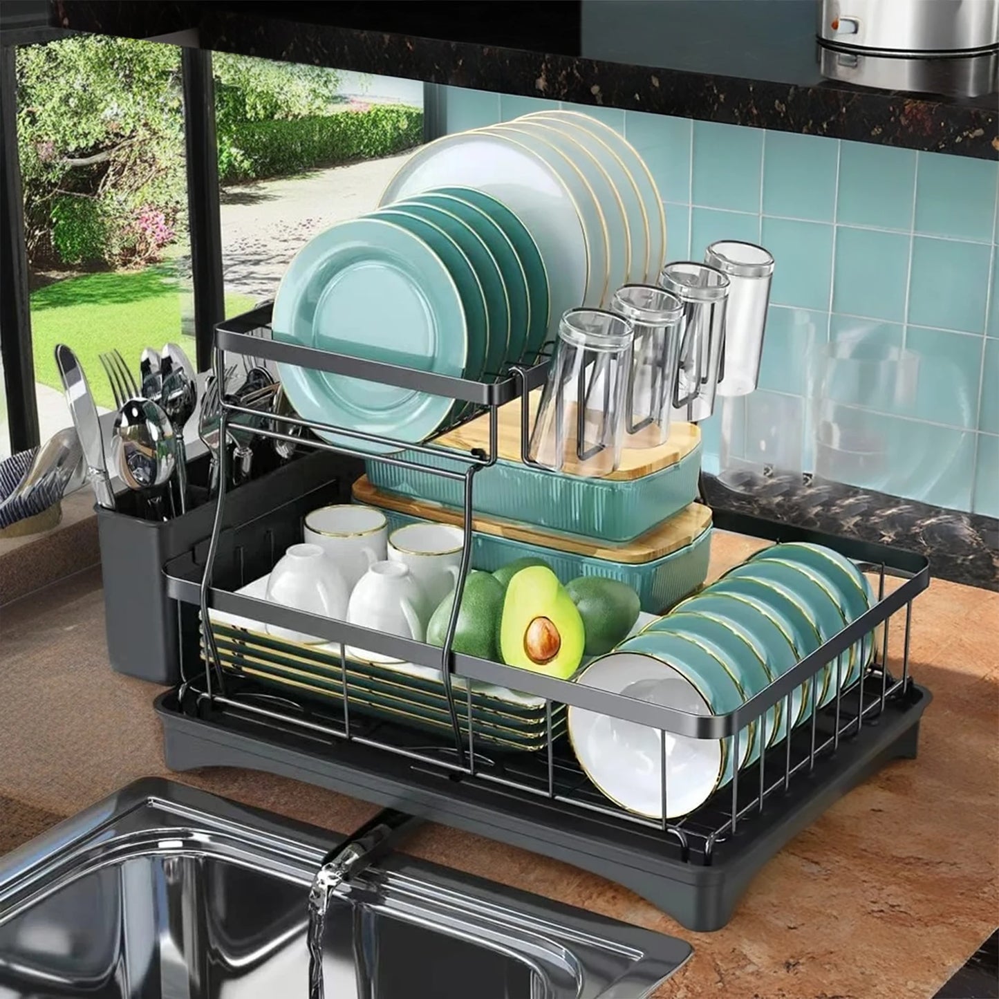 Égouttoir à Vaisselle 2 Niveaux – Grande Capacité, Amovible, Idéal pour Cuisine