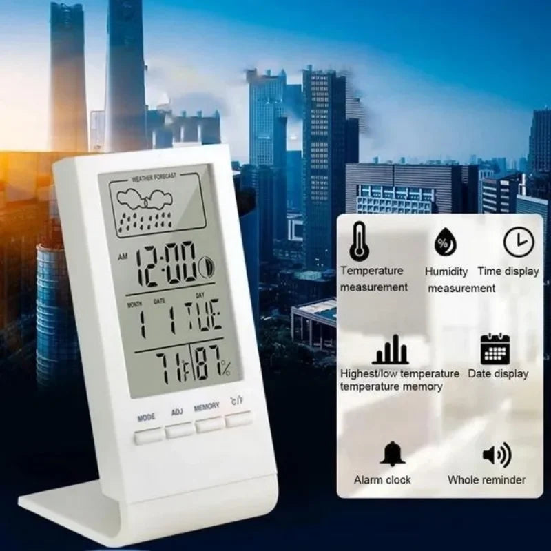 Horloge Numérique LED Multifonction - Thermomètre, Hygromètre, Réveil, Station Météo Intérieure/Extérieure