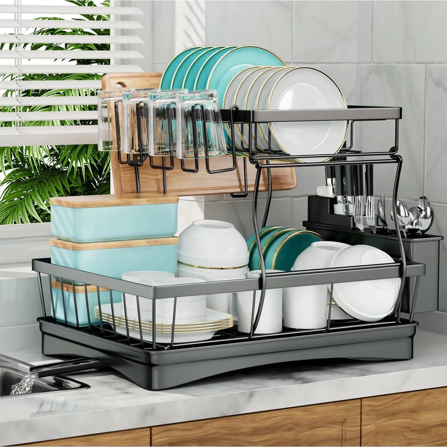 Égouttoir à Vaisselle 2 Niveaux – Grande Capacité, Amovible, Idéal pour Cuisine