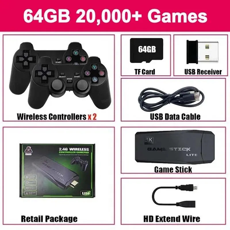 Console de Jeu Rétro 4K HD avec 20 000 Jeux Intégrés - Manettes Sans Fil, Stick TV HDMI, Mini Console Portable