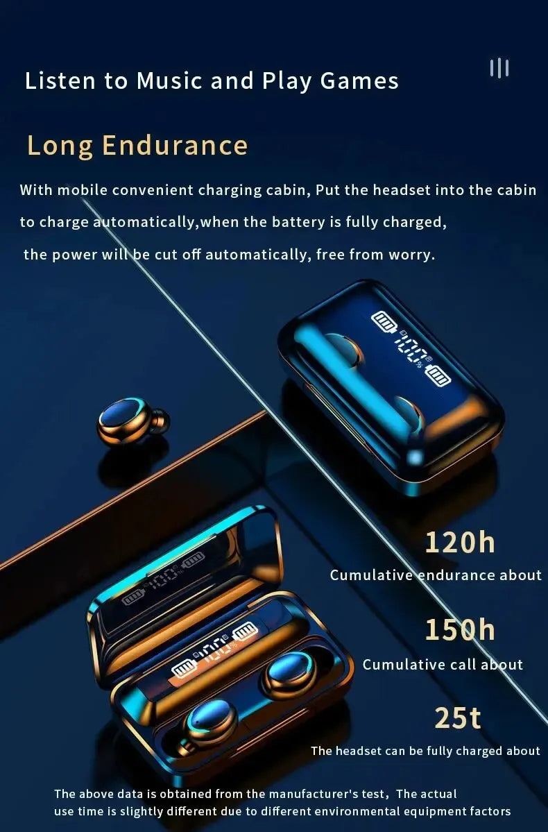 Écouteurs Sans Fil Bluetooth F9 - TWS Étanches, Affichage Digital, Boîtier de Charge Grande Capacité