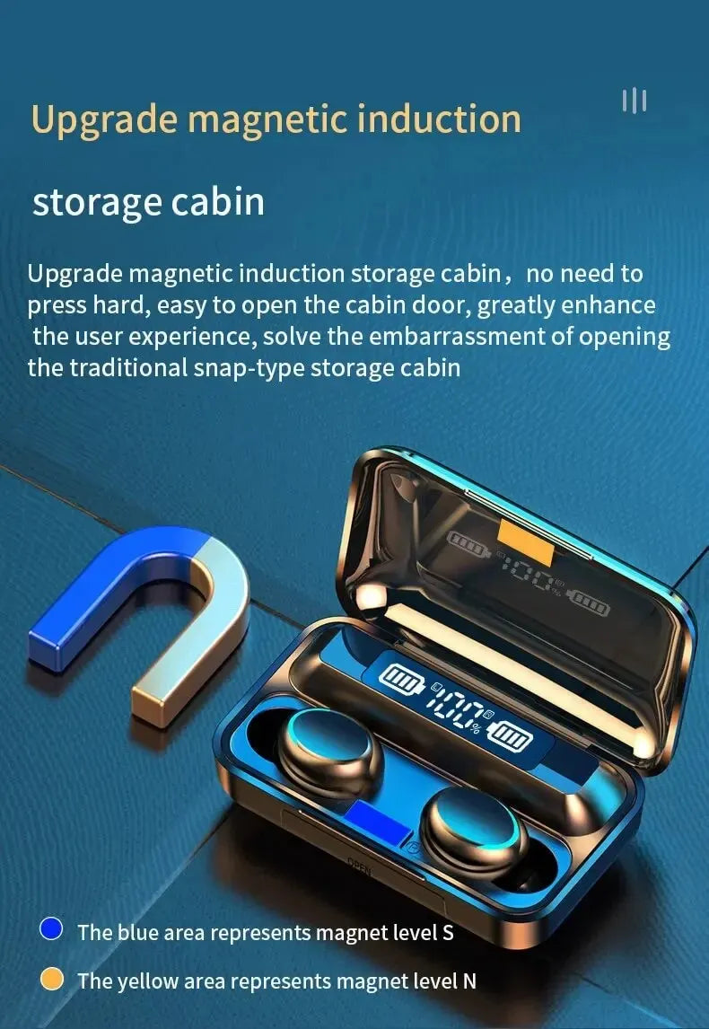 Écouteurs Sans Fil Bluetooth F9 - TWS Étanches, Affichage Digital, Boîtier de Charge Grande Capacité