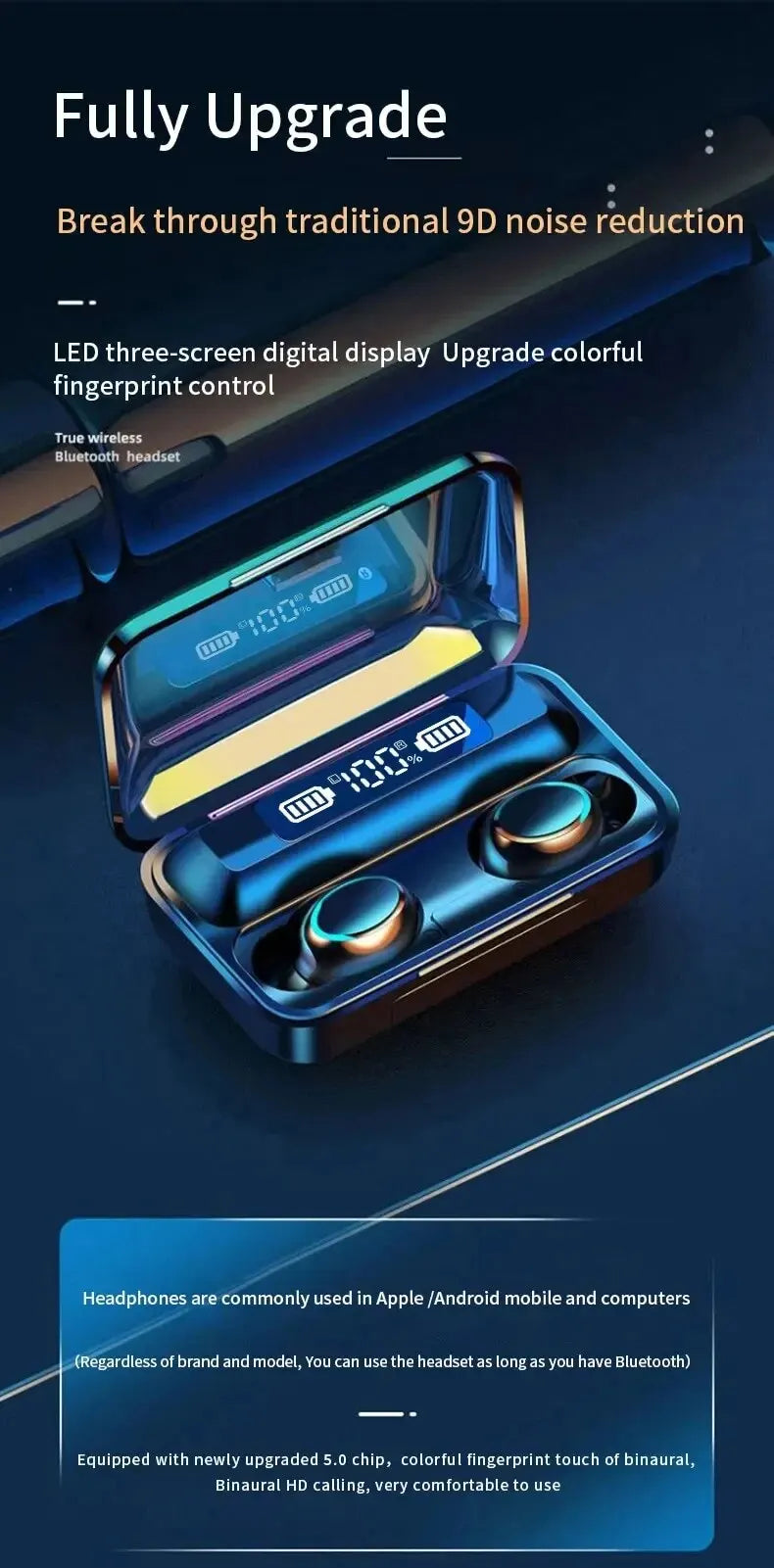 Écouteurs Sans Fil Bluetooth F9 - TWS Étanches, Affichage Digital, Boîtier de Charge Grande Capacité