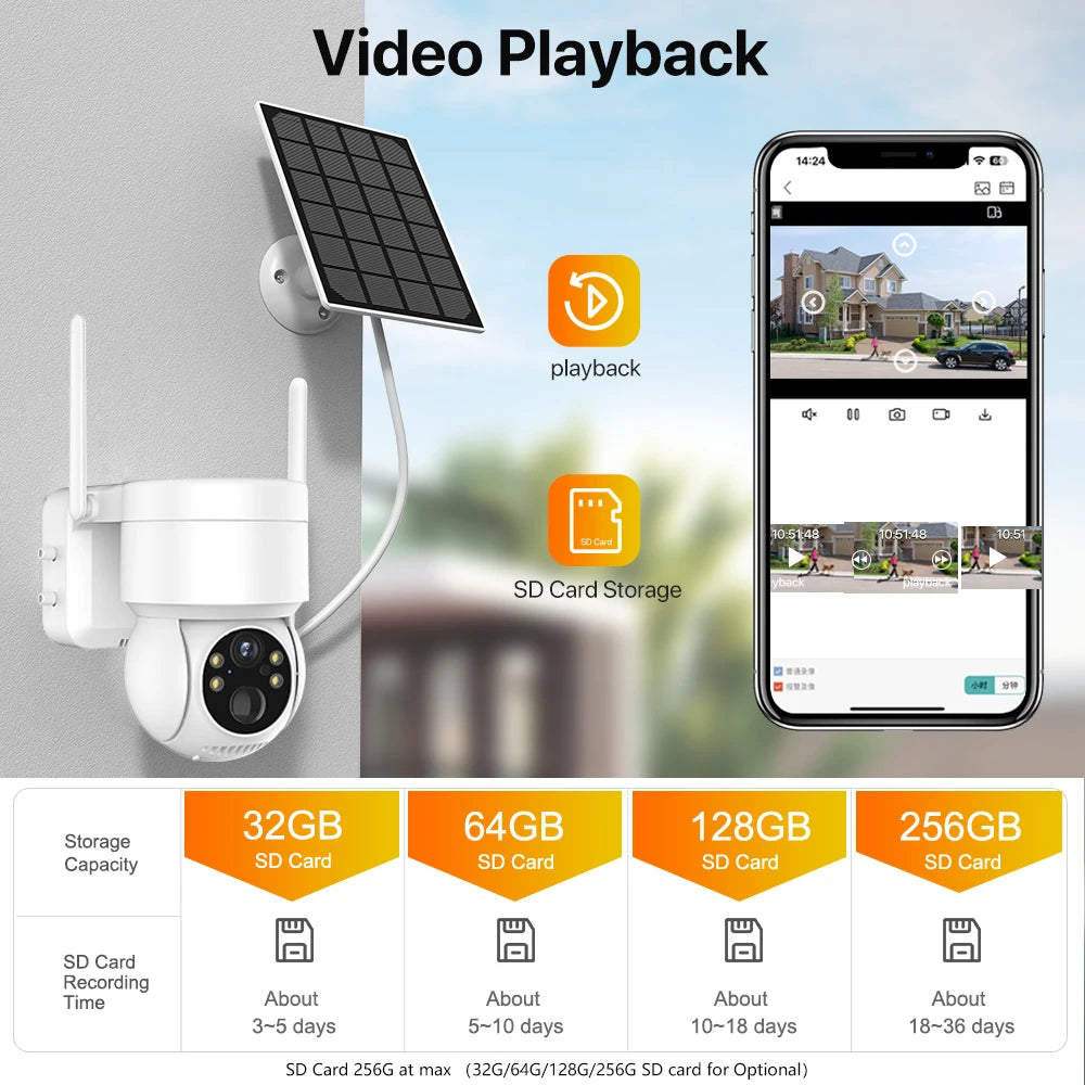 Caméra de Surveillance Solaire WiFi PTZ 4MP HD - Batterie Intégrée, Sans Fil, Vision Nocturne, Détection de Mouvement, iCSee