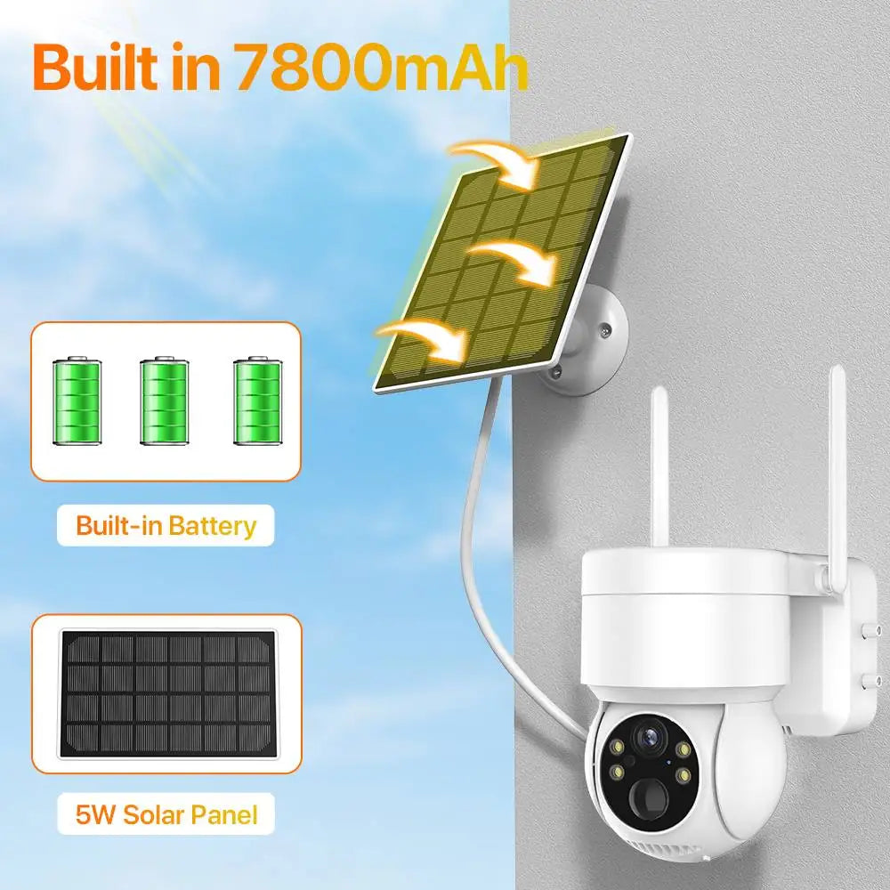 Caméra de Surveillance Solaire WiFi PTZ 4MP HD - Batterie Intégrée, Sans Fil, Vision Nocturne, Détection de Mouvement, iCSee