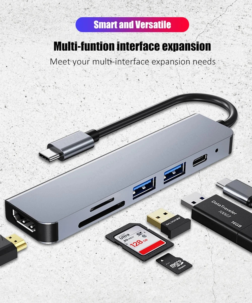 Hub USB-C Multifonction – Adaptateur Type-C vers HDMI 4K, SD/TF, PD Charge Rapide