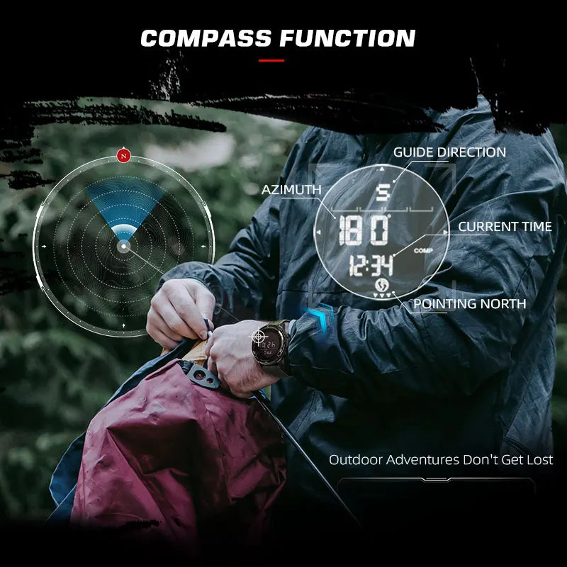 Montre Militaire NORTH EDGE ALPS - Fibre de Carbone, Ultra-Légère, Boussole, Étanche 50M, Résistante aux Chocs