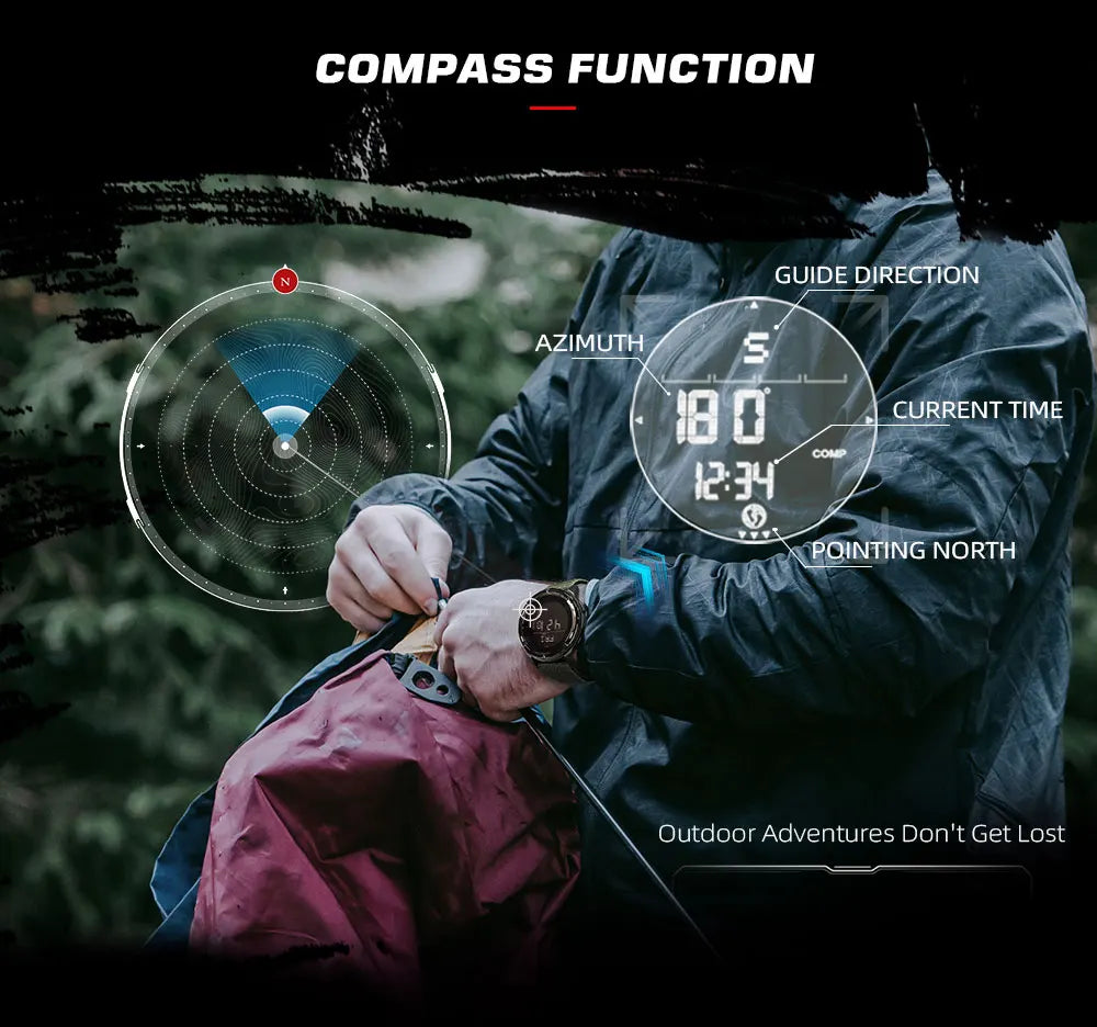 Montre Militaire NORTH EDGE ALPS - Fibre de Carbone, Ultra-Légère, Boussole, Étanche 50M, Résistante aux Chocs