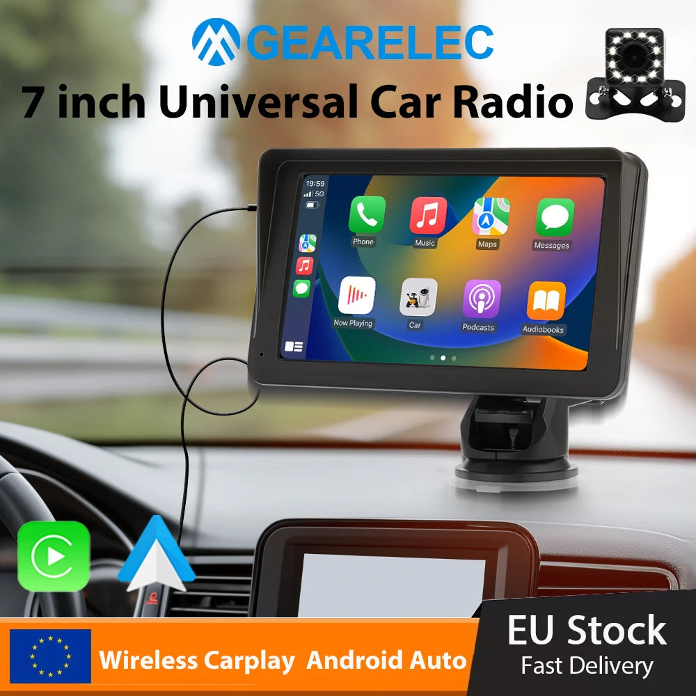 Autoradio Multimédia 2 DIN - Écran Tactile 7", CarPlay & Android Auto Sans Fil, GPS, WiFi, Caméra de Recul, FM