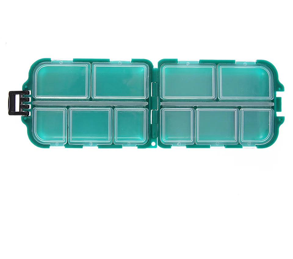 Boîte de Rangement de Pêche - 10 Compartiments, Étanche, Organisateur d’Appâts, Hameçons & Accessoires