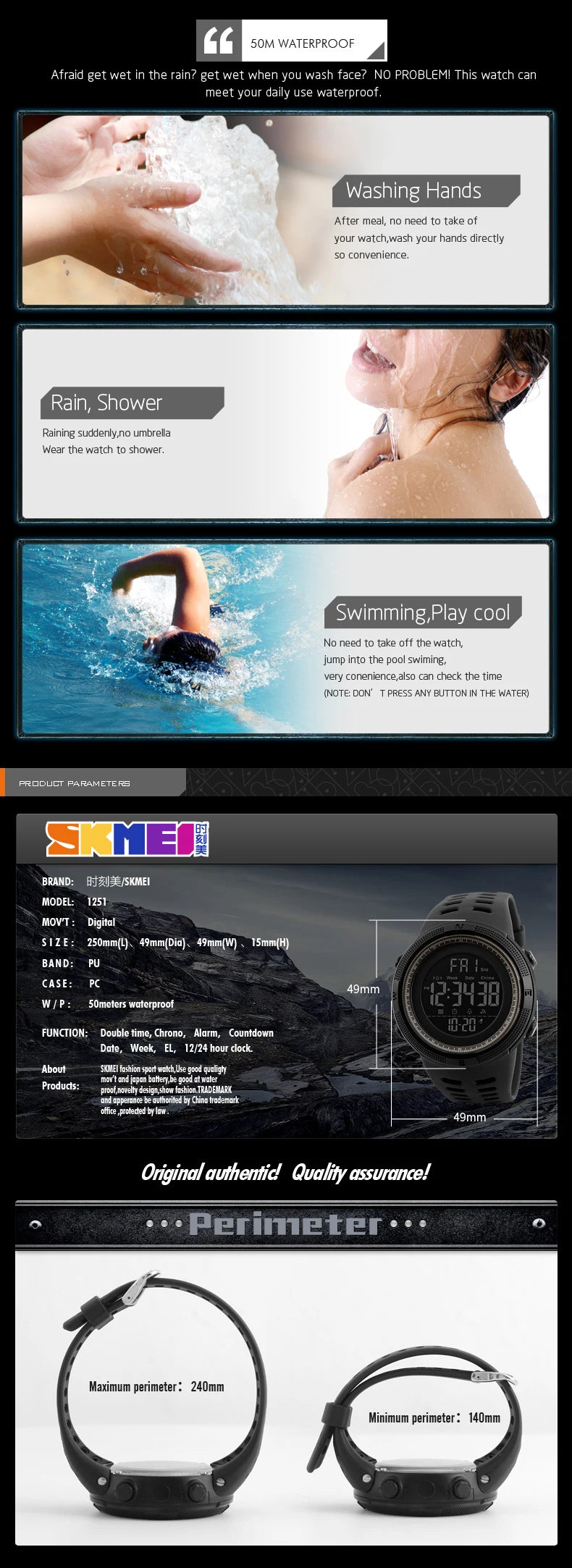 Montre Sport Homme SKMEI – Étanche, LED, Multifonction