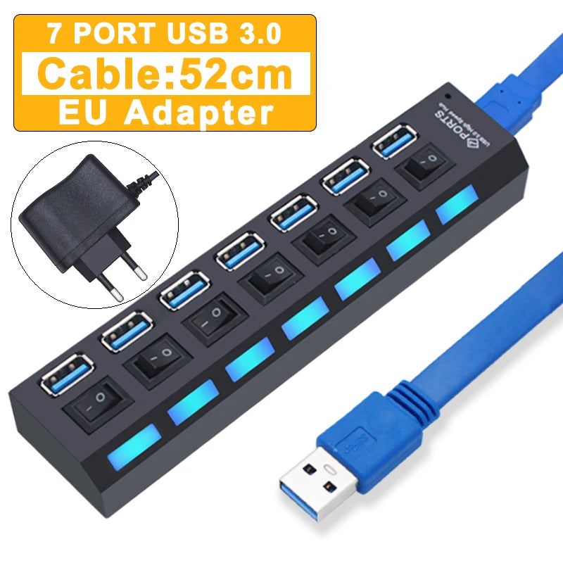 Hub USB 3.0 – Multiprise USB avec 4/7 Ports, Switch Individuel & Alimentation