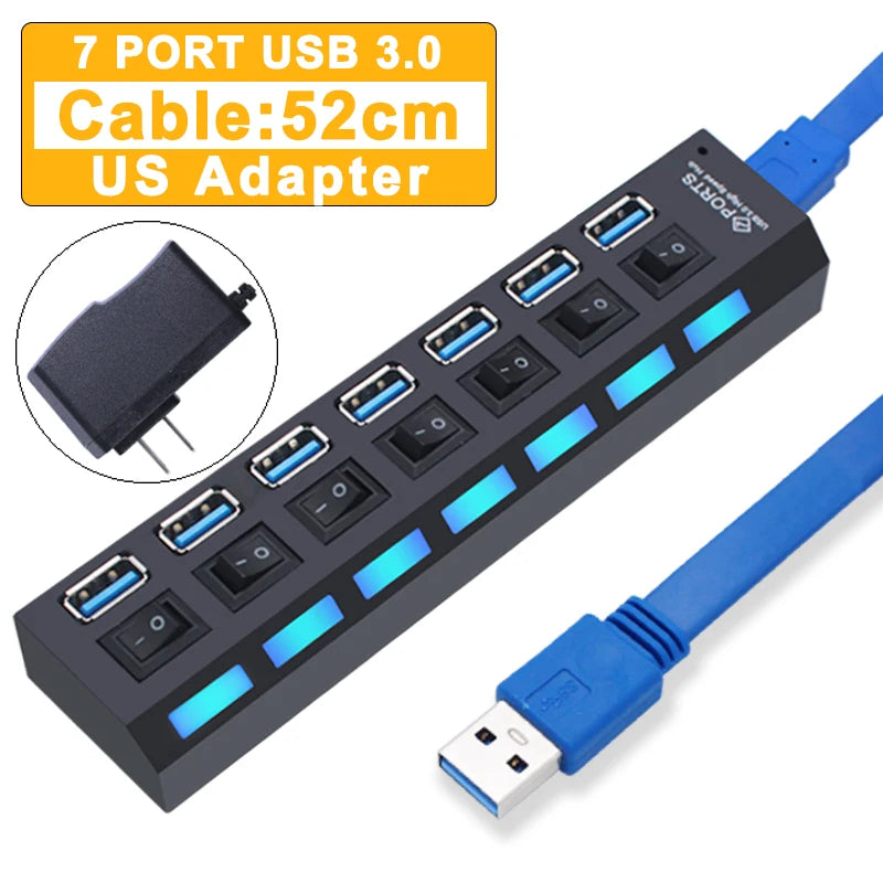Hub USB 3.0 – Multiprise USB avec 4/7 Ports, Switch Individuel & Alimentation