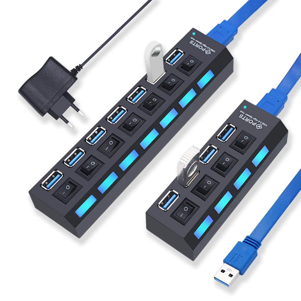 Hub USB 3.0 – Multiprise USB avec 4/7 Ports, Switch Individuel & Alimentation