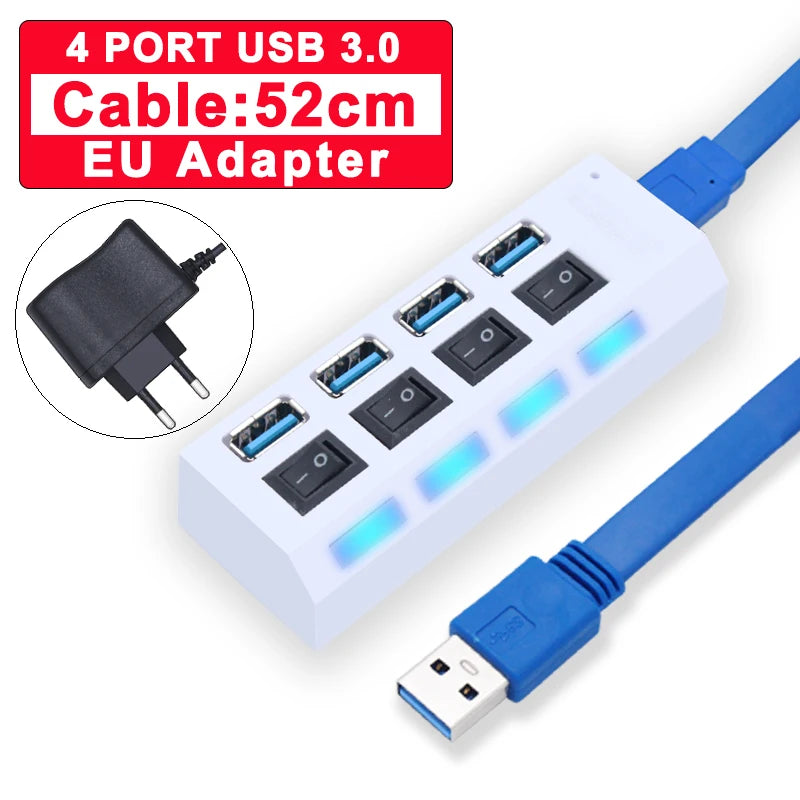 Hub USB 3.0 – Multiprise USB avec 4/7 Ports, Switch Individuel & Alimentation