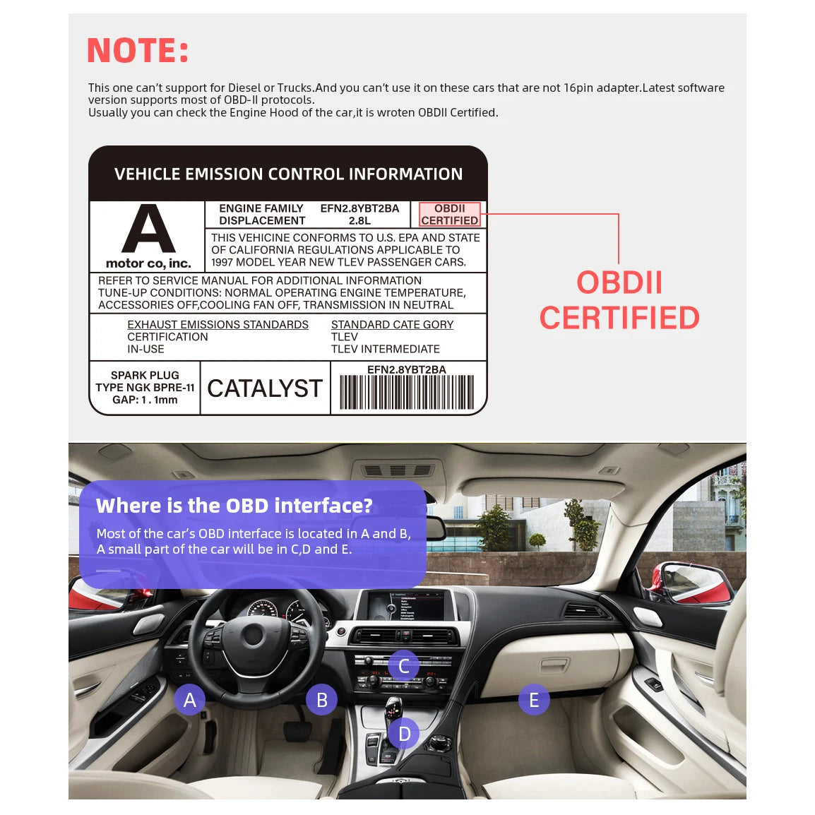 ELM327 OBD2 Mini Scanner - Outil de Diagnostic Auto Bluetooth V2.1, Interface 16 PIN, Compatible Android