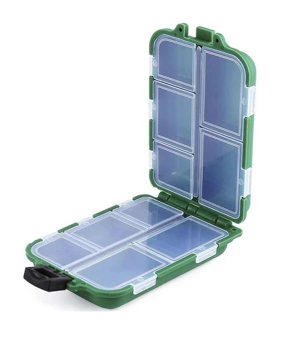 Boîte de Rangement de Pêche - 10 Compartiments, Étanche, Organisateur d’Appâts, Hameçons & Accessoires