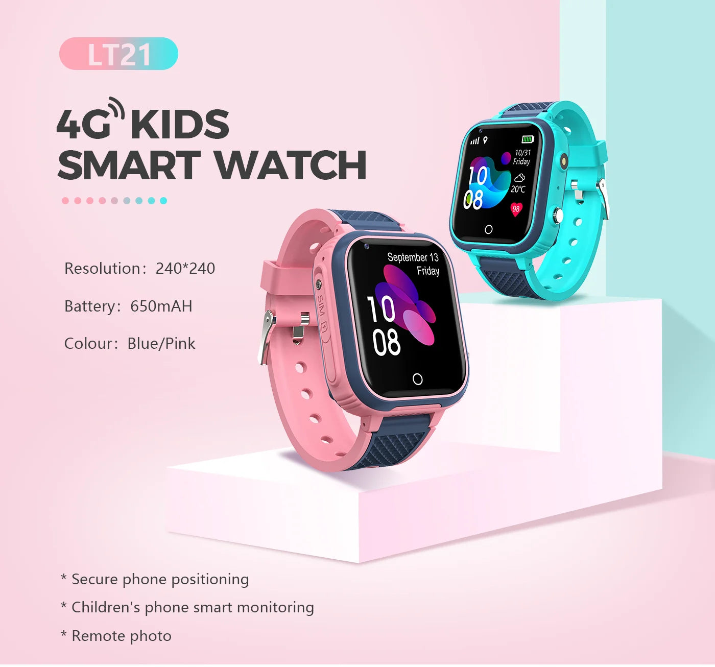 Montre Connectée 4G pour Enfants LT21 - GPS, WiFi, Appel Vidéo, SOS, Étanche IP67