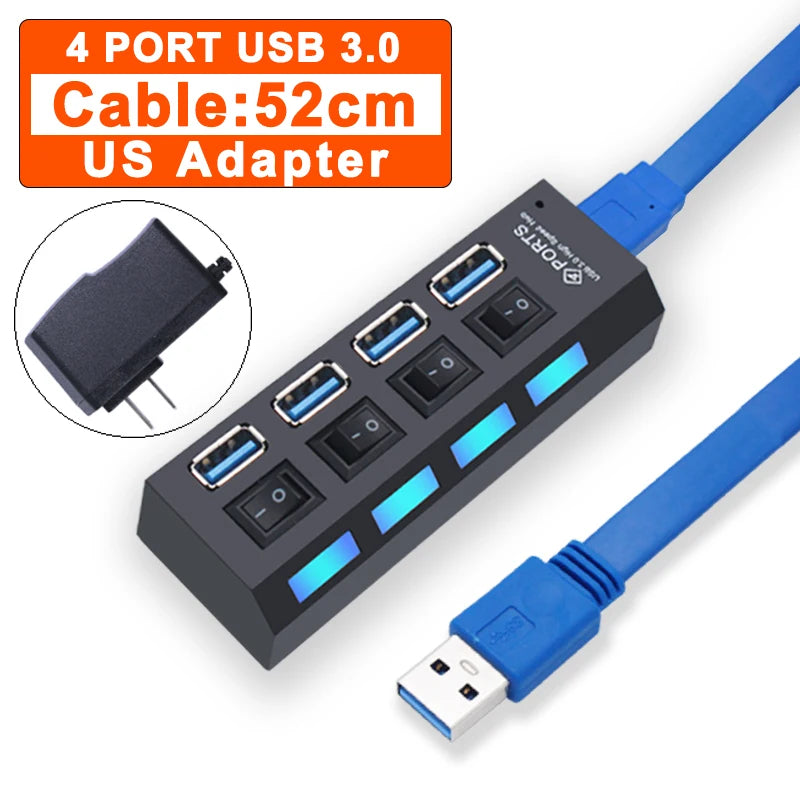 Hub USB 3.0 – Multiprise USB avec 4/7 Ports, Switch Individuel & Alimentation