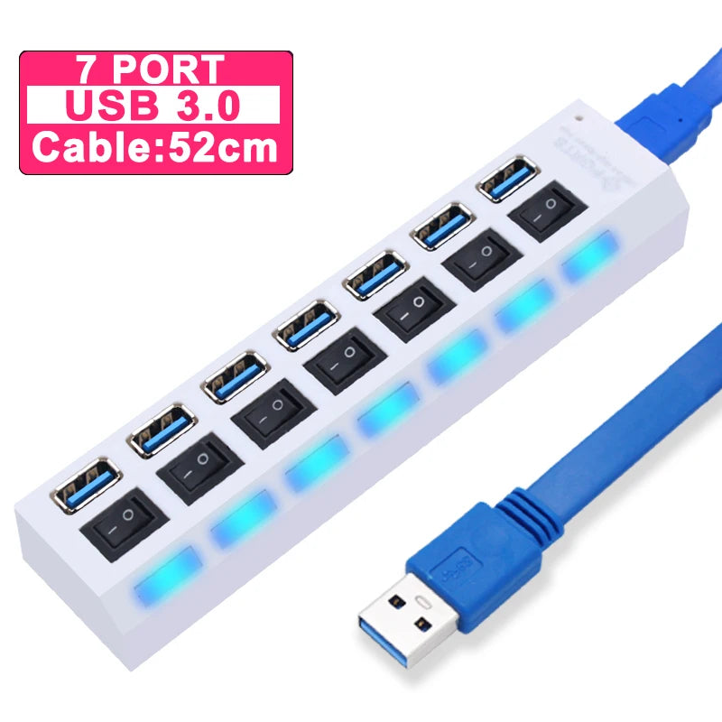 Hub USB 3.0 – Multiprise USB avec 4/7 Ports, Switch Individuel & Alimentation