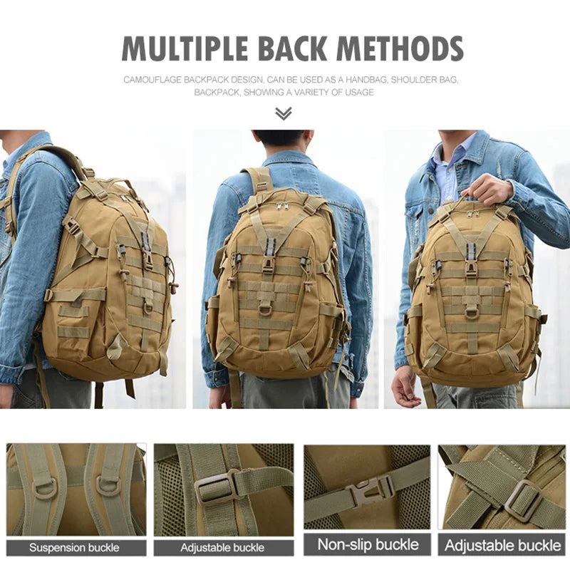 Sac à Dos Tactique 40L - Randonnée, Camping, Trekking, Pêche & Activités Outdoor, Système MOLLE & Réfléchissant