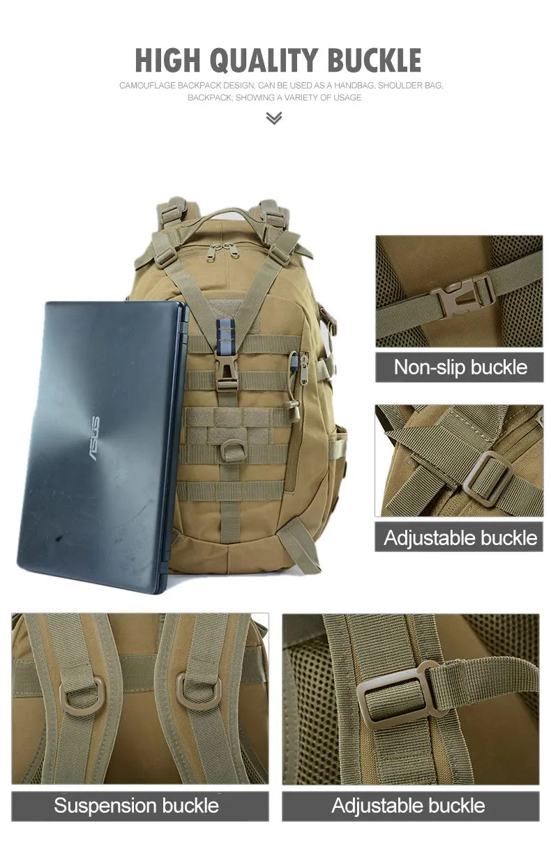 Sac à Dos Tactique 40L - Randonnée, Camping, Trekking, Pêche & Activités Outdoor, Système MOLLE & Réfléchissant