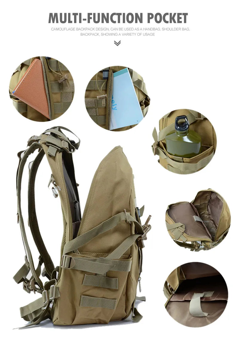 Sac à Dos Tactique 40L - Randonnée, Camping, Trekking, Pêche & Activités Outdoor, Système MOLLE & Réfléchissant