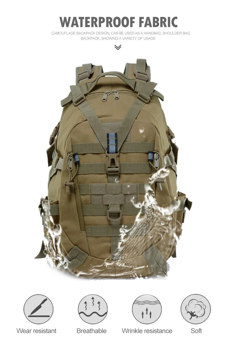 Sac à Dos Tactique 40L - Randonnée, Camping, Trekking, Pêche & Activités Outdoor, Système MOLLE & Réfléchissant