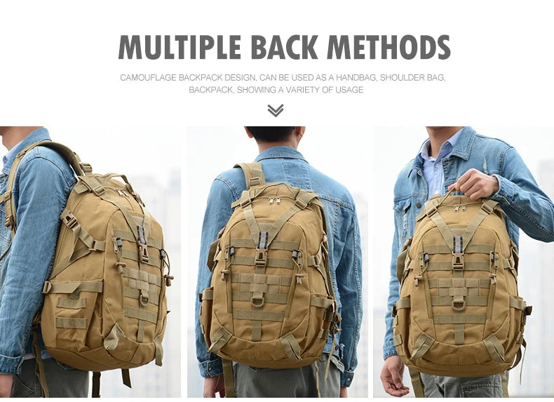 Sac à Dos Tactique 40L - Randonnée, Camping, Trekking, Pêche & Activités Outdoor, Système MOLLE & Réfléchissant