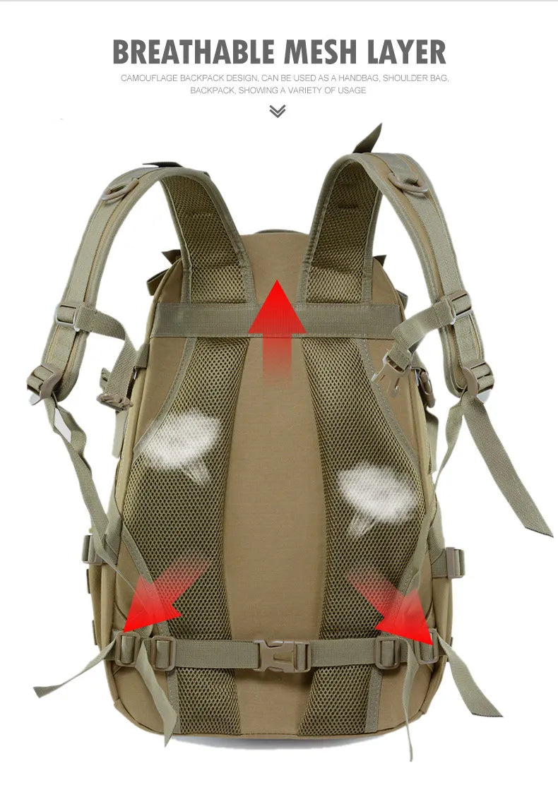 Sac à Dos Tactique 40L - Randonnée, Camping, Trekking, Pêche & Activités Outdoor, Système MOLLE & Réfléchissant