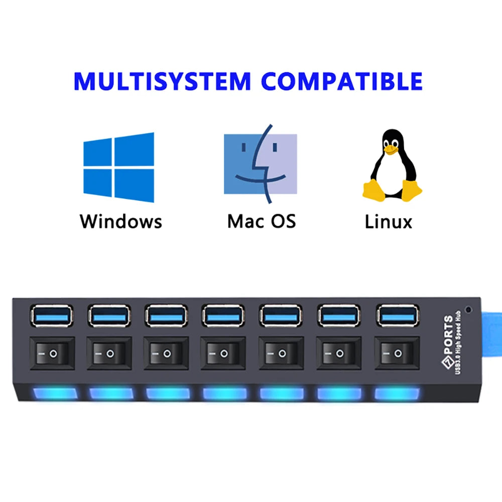 Hub USB 3.0 – Multiprise USB avec 4/7 Ports, Switch Individuel & Alimentation