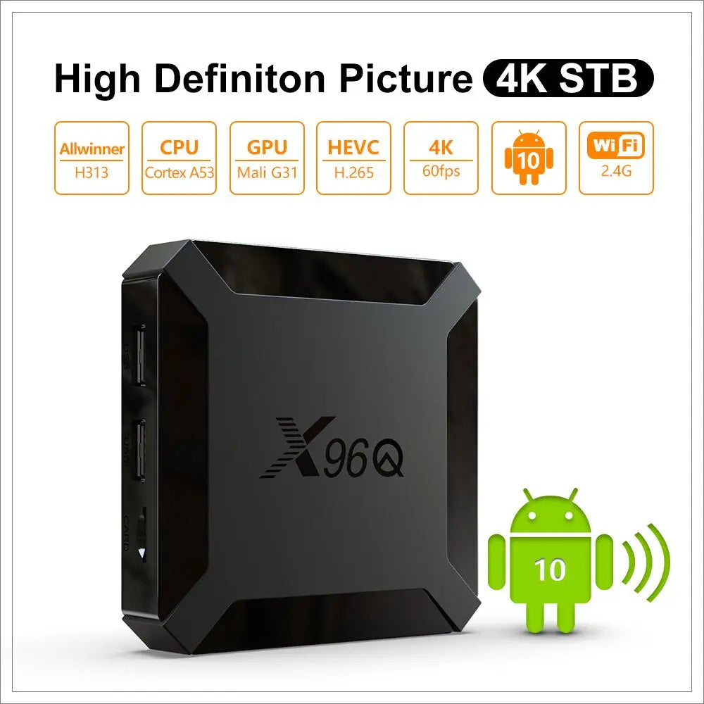 X96Q Android 10.0 Smart TV Box - 2GB RAM, 16GB ROM, Allwinner H313 Quad-Core, 4K Ultra HD, Streaming Rapide